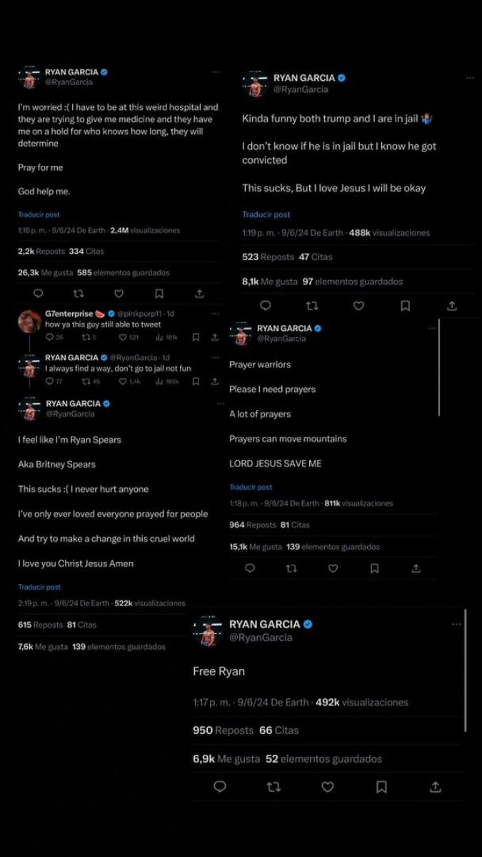 Capturas de pantallas de tuits de Ryan García. 