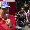 Imagen que muestra al gobernante Nicolás Maduro (izq) y a migrantes venezolanos que cruzan la selva del Darién