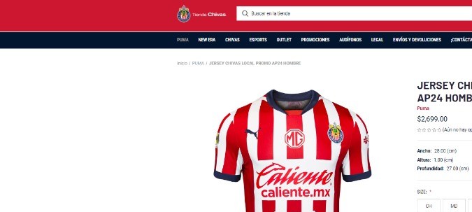 Página web de la tienda de las Chivas de Guadalajara. Foto: Captura de pantlla.