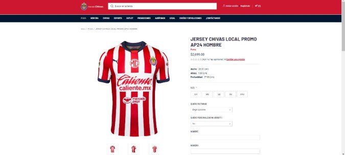 Página web de la tienda de las Chivas de Guadalajara. Foto: Captura de pantlla.