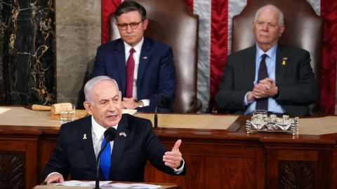 El primer ministro de Israel, Benjamín Netanyahu, durante su discurso en el Congreso de Estados Unidos.