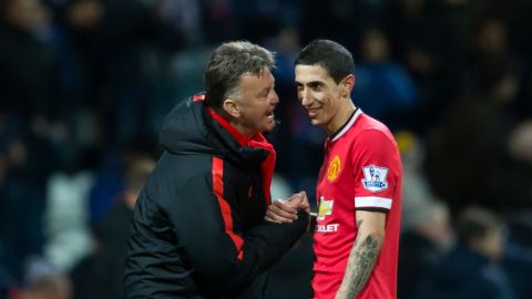 Ángel Di María junto a Louis Van Gaal.