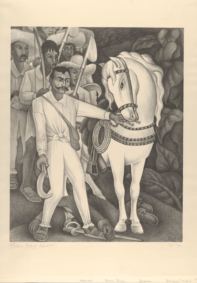 Emiliano Zapata en un grabado de Diego Rivera de 1932.