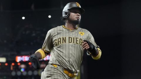 Luis Arráez durante la serie ante San Francisco Giants.