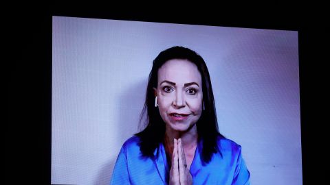 La líder opositora venezolana María Corina Machado pronuncia su discurso en un video después de recibir el premio Vaclav Havel 2024.