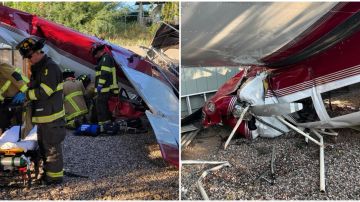 El piloto tuvo que hacer un aterrizaje forzoso y se estrelló en la cochera.