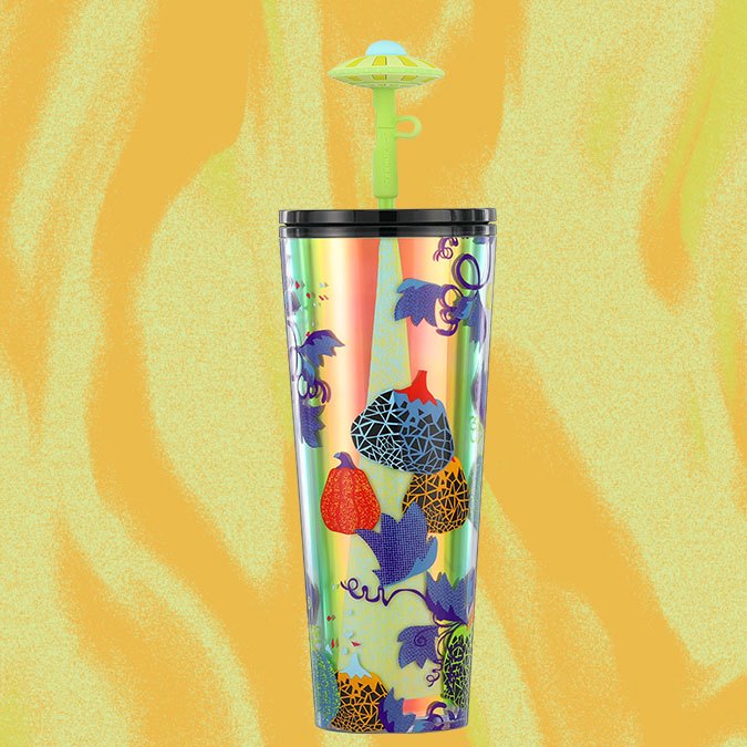 Vaso frío extraterrestre con pajita en forma de nave espacial (24 oz)