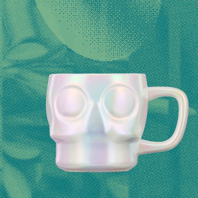 Taza con calavera iridiscente y brillo (14 oz)
