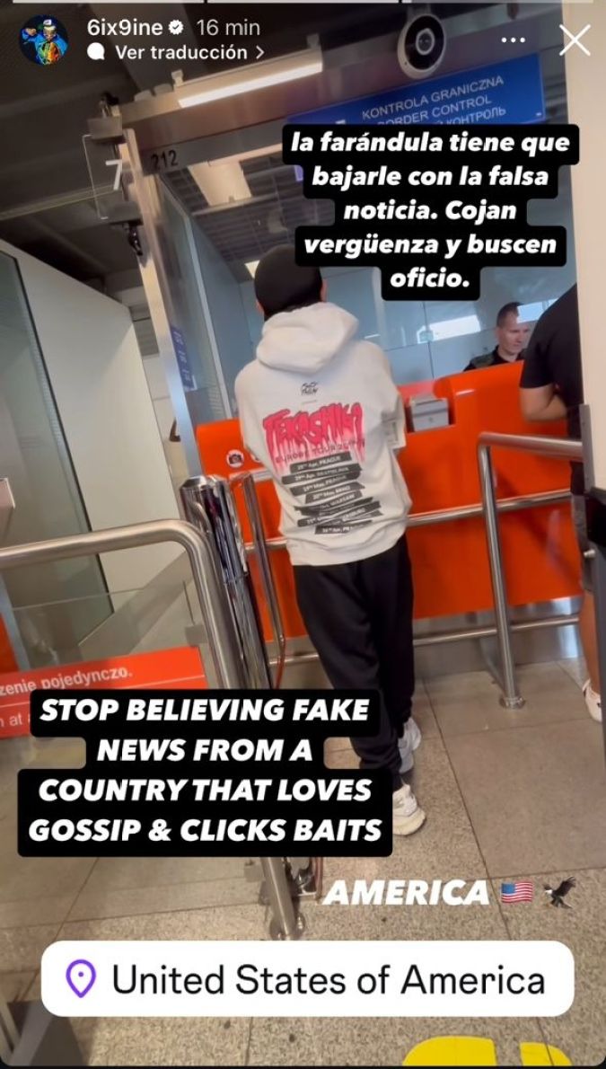 Tekashi 6ix9ine, rapero estadounidense, llega a Estados Unidos.