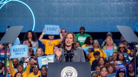 La vicepresidenta Kamala Harris durante un mitin en Georgia.
