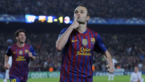 Andrés Iniesta en un partido de Champions League entre el  Barcelona y el Milan en 2012.