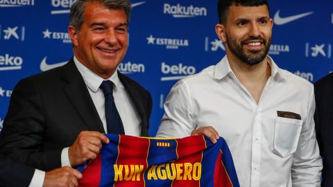 Kun Agüero en su presentación con el FC Barcelona.