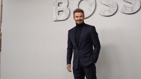 Former soccer star David Beckham attends the Boss Spring Summer 2025 fashion show, that was presented in Milan, Italy, Wednesday, Sept. 18, 2024. (AP Photo/Antonio Calanni).