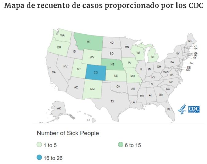 Los CDC actualizó la cantidad de estados afectados con el brote de E. Coli.