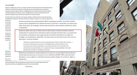 Hombres que trabajan en Consulado de México en Nueva York temieron firmar una carta denunciando abusos.