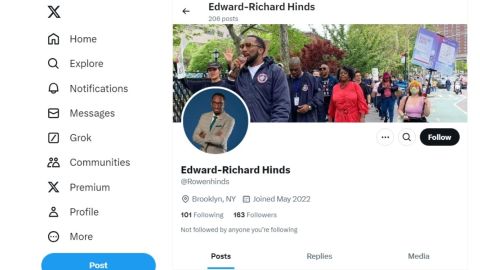 Perfil en Twitter/X de Edward Richard Hinds.