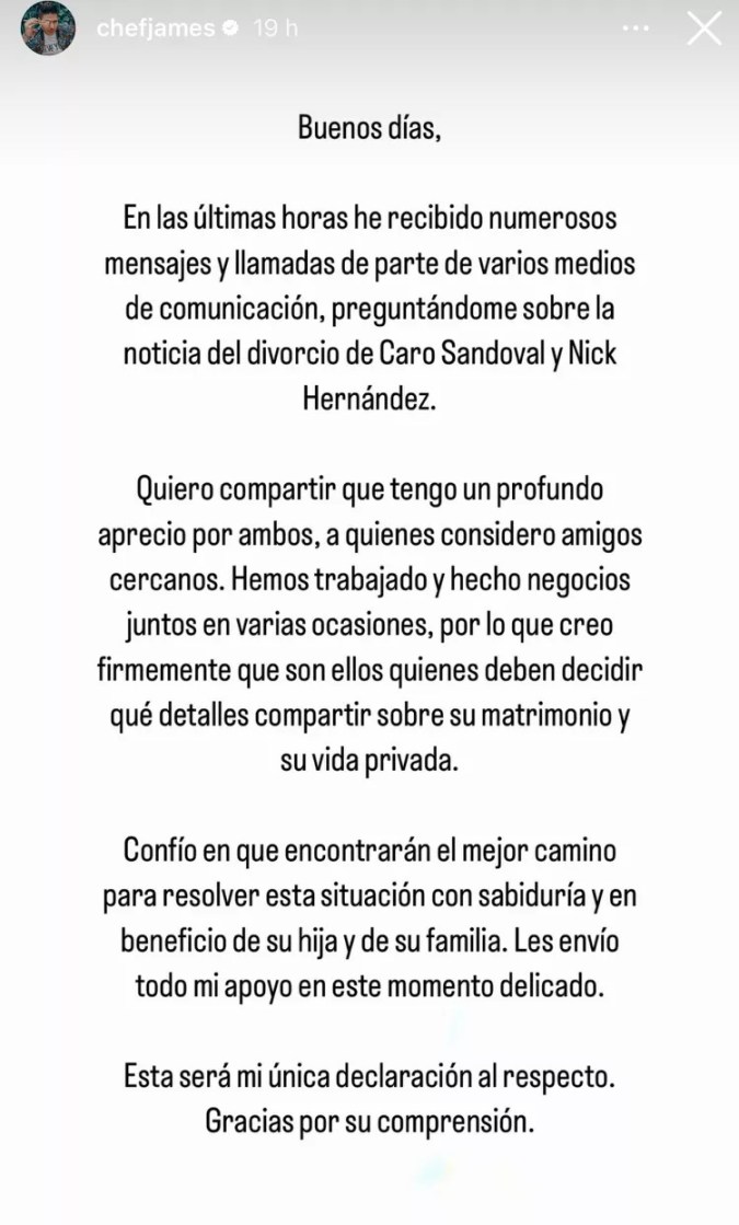 El venezolano chef James está afectado por la separación de sus amigos. | Foto: Instagram: @chefjames.