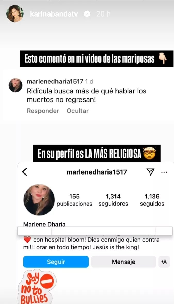 Usuaria ataca a Karina Banda y ella responde. | Foto: Instagram: @karinabandatv.