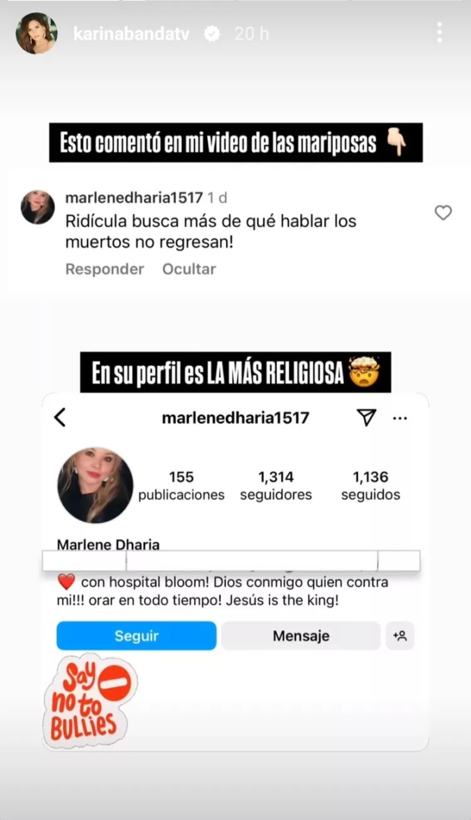 Usuaria ataca a Karina Banda y ella responde. | Foto: Instagram: @karinabandatv.