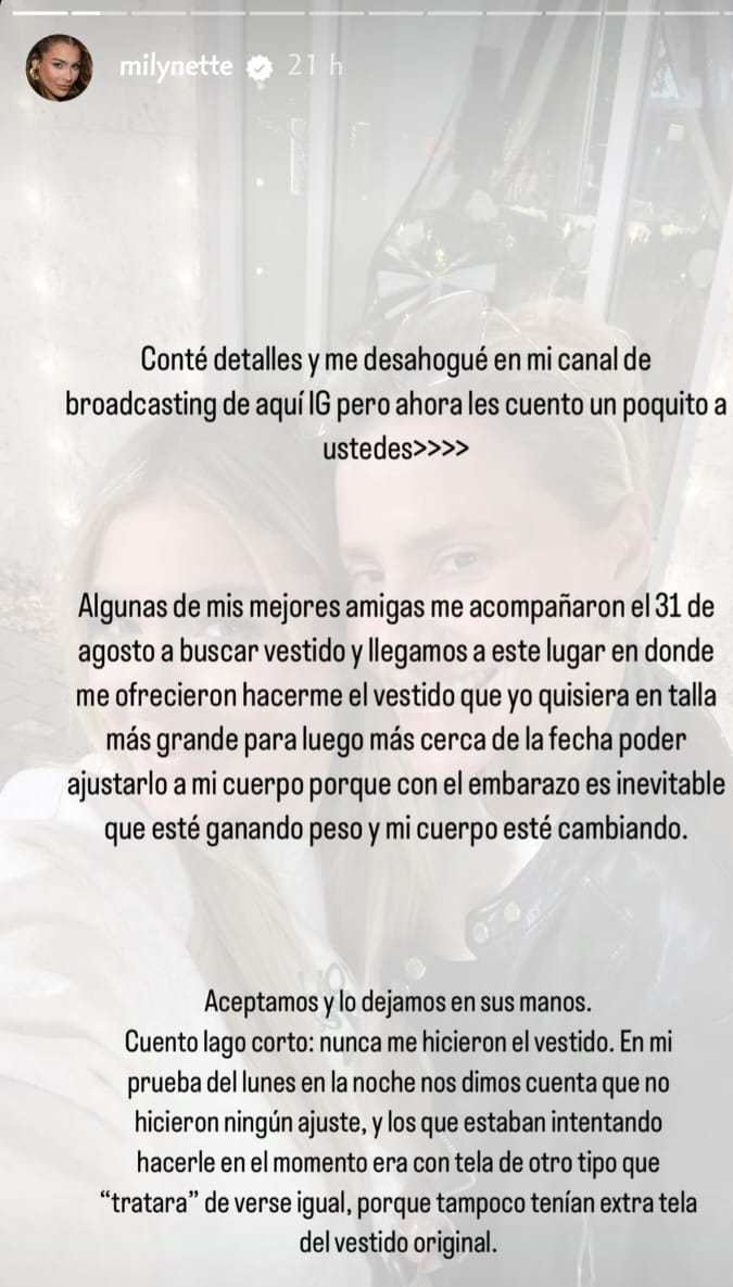 La conductora Migbelis Castellanos contó lo que venía ocurriendo con su vestido de novia. | Foto: Instagram: @milynette. 