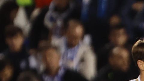 El delantero francés del Real Madrid, Kylian Mbappé, tras conseguir el primer gol durante el encuentro entre el Leganés y Real Madrid.