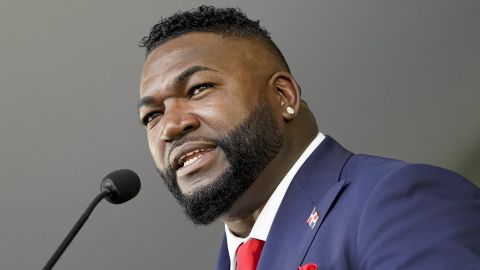 David Ortiz durante su discurso de ingreso al Salón de la Fama del Béisbol.