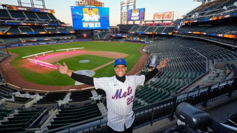 Juan Soto durante su presentación en el Citi Field de New York Mets.