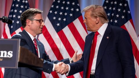 El presidente de la Cámara de Representantes, Mike Johnson, y el presidente electo Donald Trump.