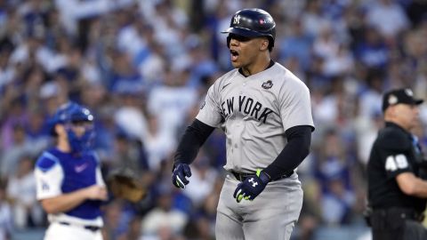 Juan Soto durante el tercer juego de la Serie Mundial entre los New York Yankees y Los Angeles Dodgers.