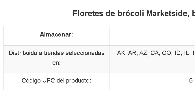 Estas son las especificaciones del lote de brócili retirado del mercado publicadas por la FDA.