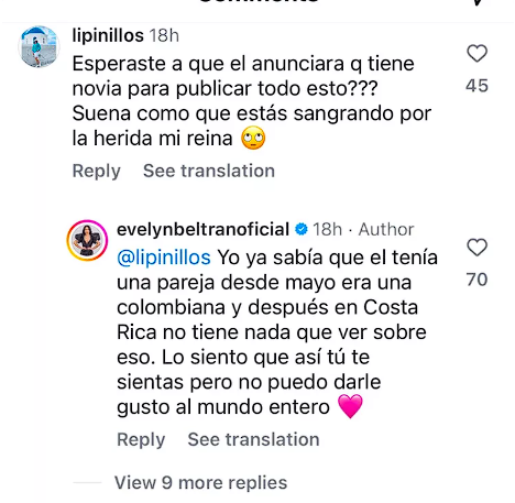 Evelyn Beltrán aclara que no dio sus declaraciones por el nuevo amor de Toni Costa. | Instagram: @evelynbeltránoficial.