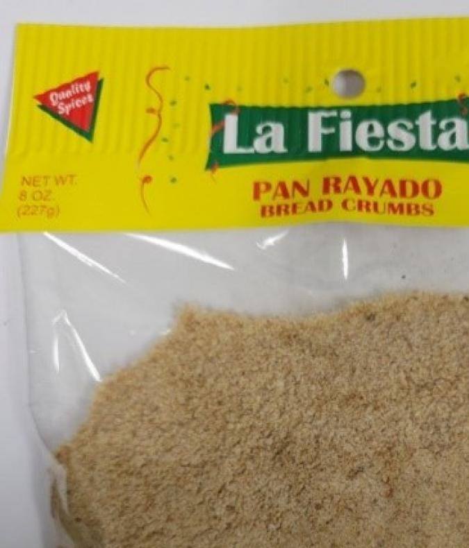 Del producto Pan Rallado marca La Fiesta se retiran del mercado 26,400, paquetes de 8 onzas.