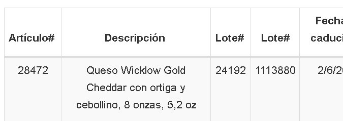 Para facilitar la identificación del producto, la FDA dio a conocer los códigos, fecha de vencimiento e información de las etiquetas.