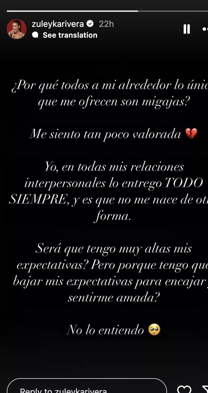 Zuleyka Rivera compartió un mensaje que dejó preocupado a sus seguidores. | Instagram: @zuleykarivera.