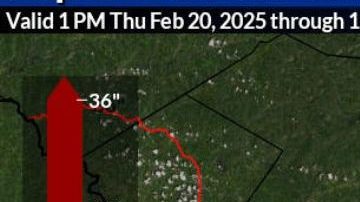 Pronóstico de nieve para el 20 de febrero 2025 en el área triestatal.