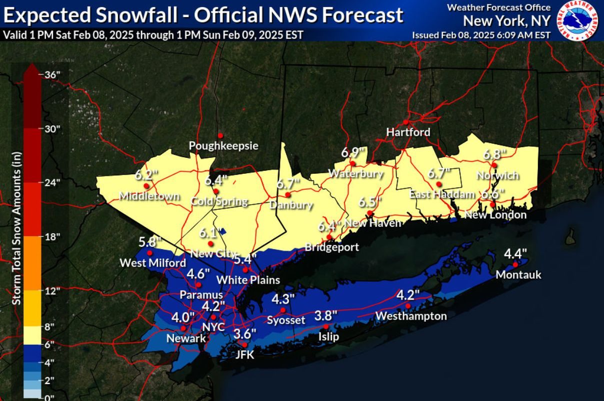Pronóstico de acumulación de nieve este fin de semana en NY, NJ y CT.
