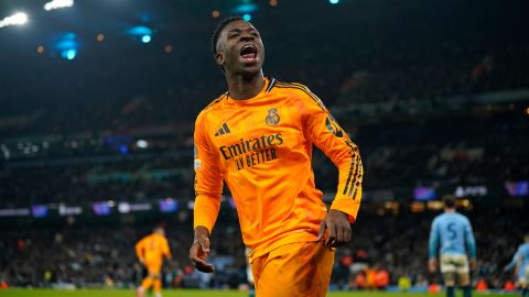 Vinícius Jr. celebra el triunfo del Real Madrid ante Manchester City en Champions League.