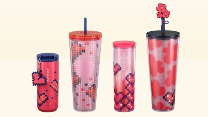 Starbucks lanza nueva colección de vasos y tazas inspirados en San Valentín.