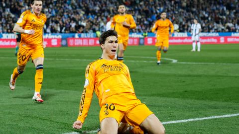 Gonzalo García marca su primer gol con el equipo grande del Real Madrid.