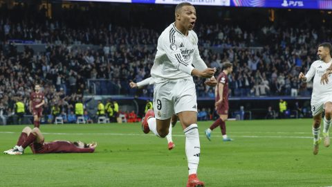Kylian Mbappe celebra tras marcar el segundo gol ante el Manchester City.
