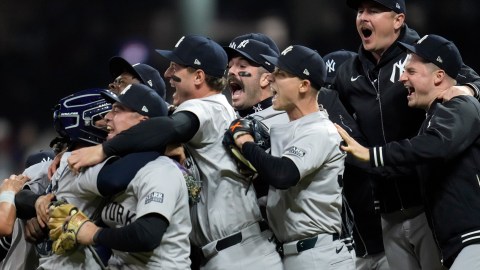 Yankees celebrando la Serie de Campeonato de la Liga Americana.