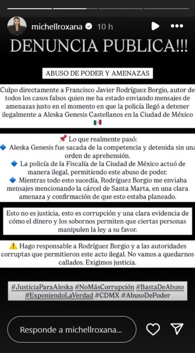 La hermana de Aleska Génesis salió en defensa de la modelo. | Instagram: @michellroxana.