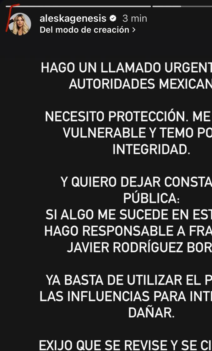 Aleska Génesis se vuelve a pronunciar por el temor que tiene de que le pueda ocurrir algo. | Instagram: @aleskagenesis.