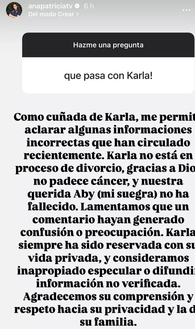 La presentadora Ana Patricia Gámez aclara la situación con Karla Martínez. | Instagram: @anapatriciatv.