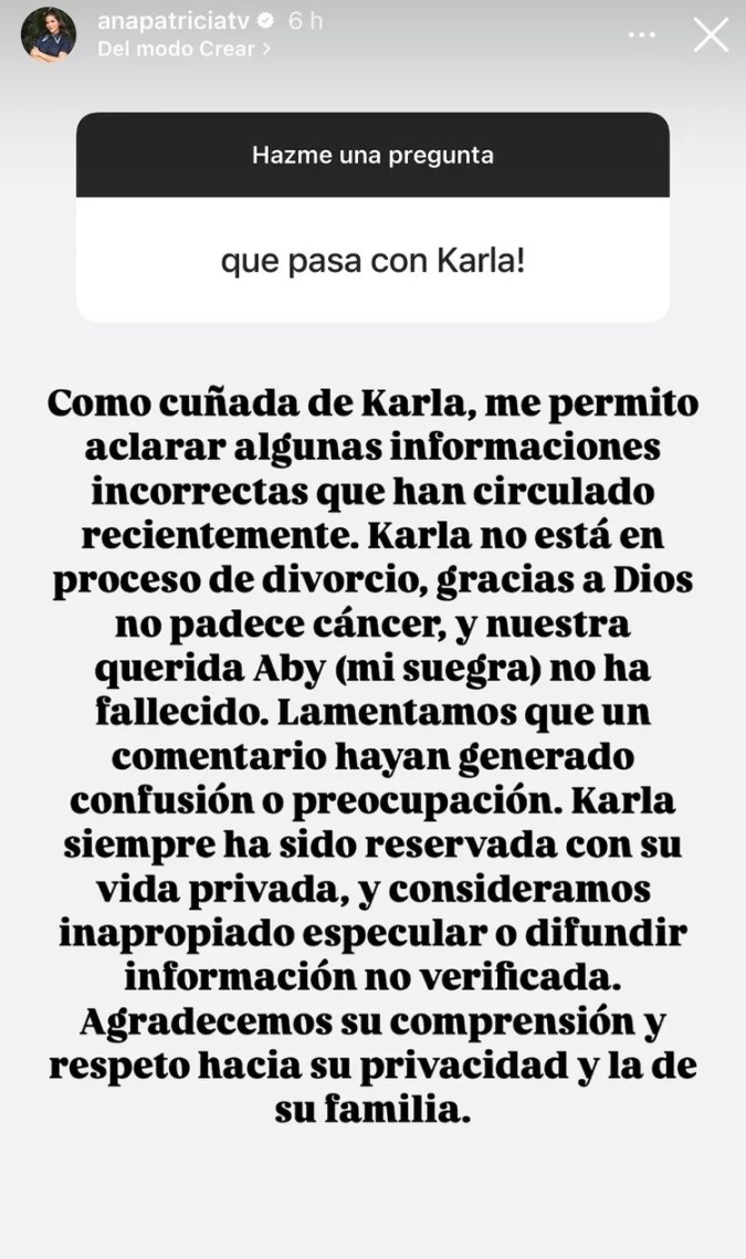 La presentadora Ana Patricia Gámez aclara la situación con Karla Martínez. | Instagram: @anapatriciatv.
