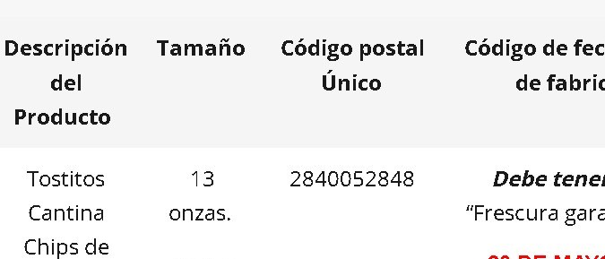Frito Lay publicó en su sitio web los códigos de los productos retirados del mercado.