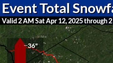 Pronóstico de nieve en Nueva York el 12 de abril de 2025.