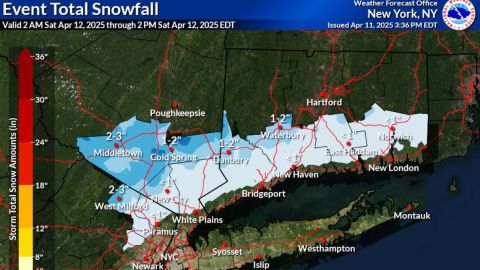 Pronóstico de nieve en Nueva York el 12 de abril de 2025.