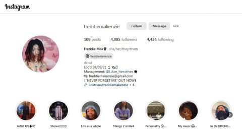 Página Instagram de la cantante Freddie Makenzie (Breanna Henderson)
