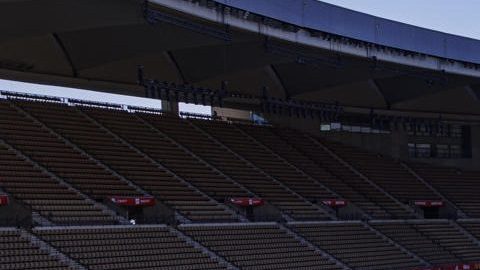 Vista del estadio de la Cartuja de Sevilla, escenario de la final de la Copa del Rey entre FC Barcelona y Real Madrid, el próximo sábado.